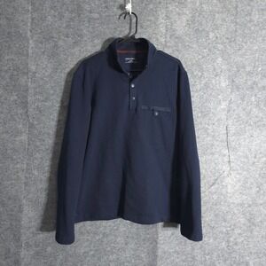 UNTUCKit Parkson Pullover Shirt Mens L Navy Blue Long Sleeve Casual Pocket Logo